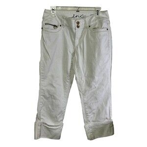 INC international concepts white cuffed capri pants Woman’s Size 6, Gold Stitch